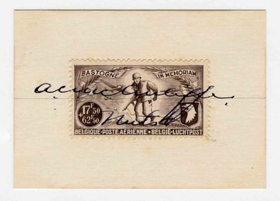 Anthony "Nuts" McAuliffe Signed Belgian Postage Stamp