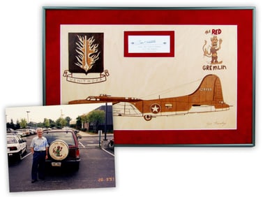 Paul Tibbets 1/1 "Red Gremlin" Wood Burned Display & Signed Photo