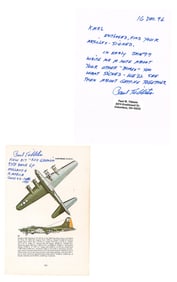 Great Paul Tibbets Signed 'Red Gremlin" Image, with an Autograph Letter Signed
