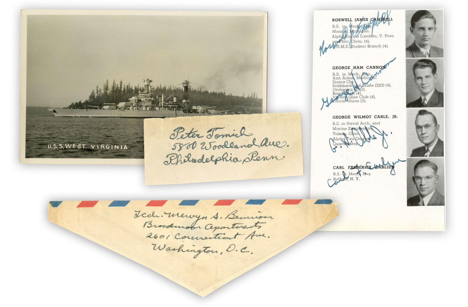 Pearl Harbor Lot of 3 WWII Medal of Honor Recipients K.I.A.: Tomich, Bennion, & Cannon (1 of 4)