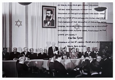 Photo of the Signing of Israeli Declaration of Independence, Signed by Alon Ben-Gurion