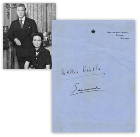 Duke & Duchess of Windsor Dual Signed Page on Government House Letterhead