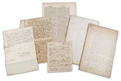 French Docs Archive, 17th - 20th C., 6 Pcs & 56pp Total. Golden Age of the Dutch Navy, Naming
