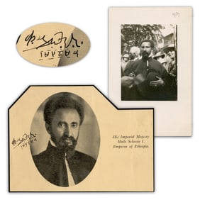 Haile Selassie, Exiled Ethiopian Emperor, Signed Photo, With Bonus Contemporary Photo Postcard