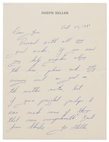 Joseph Heller 1980 Handwritten Signed Letter