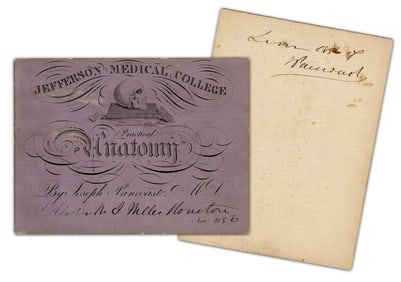 Super Rare Dr. Joseph Pancoast Signed 1856 Jefferson Medical College Anatomy Lecture Admissions