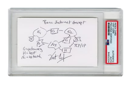 Vint Cerf, "Father of the Internet" Signed Sketch, PSA Authenticated