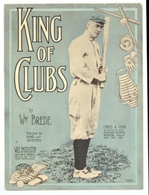 King of Clubs Sheet Music Honoring Baseball Legend Ty Cobb, 1912