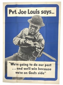 Rare Joe Louis World War II Recruitment Poster: "We'll win because we're on God's side..."