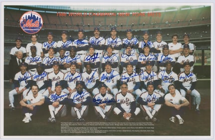 1986 NY Mets Signed Photo! 28 Sigs Incl. Carter, Strawberry, Gooden, Hernandez & More!