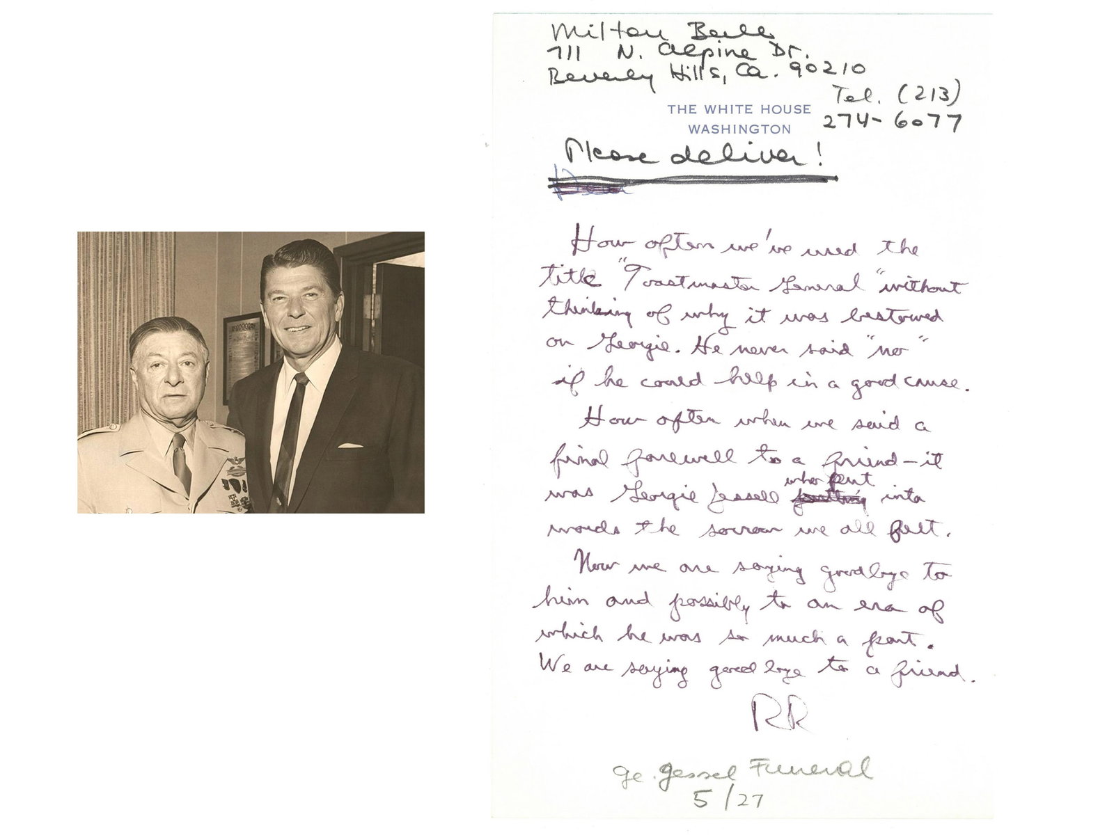 Reagan's Eulogy for His Friend George Jessel, Read at His Funeral (1 of 2)