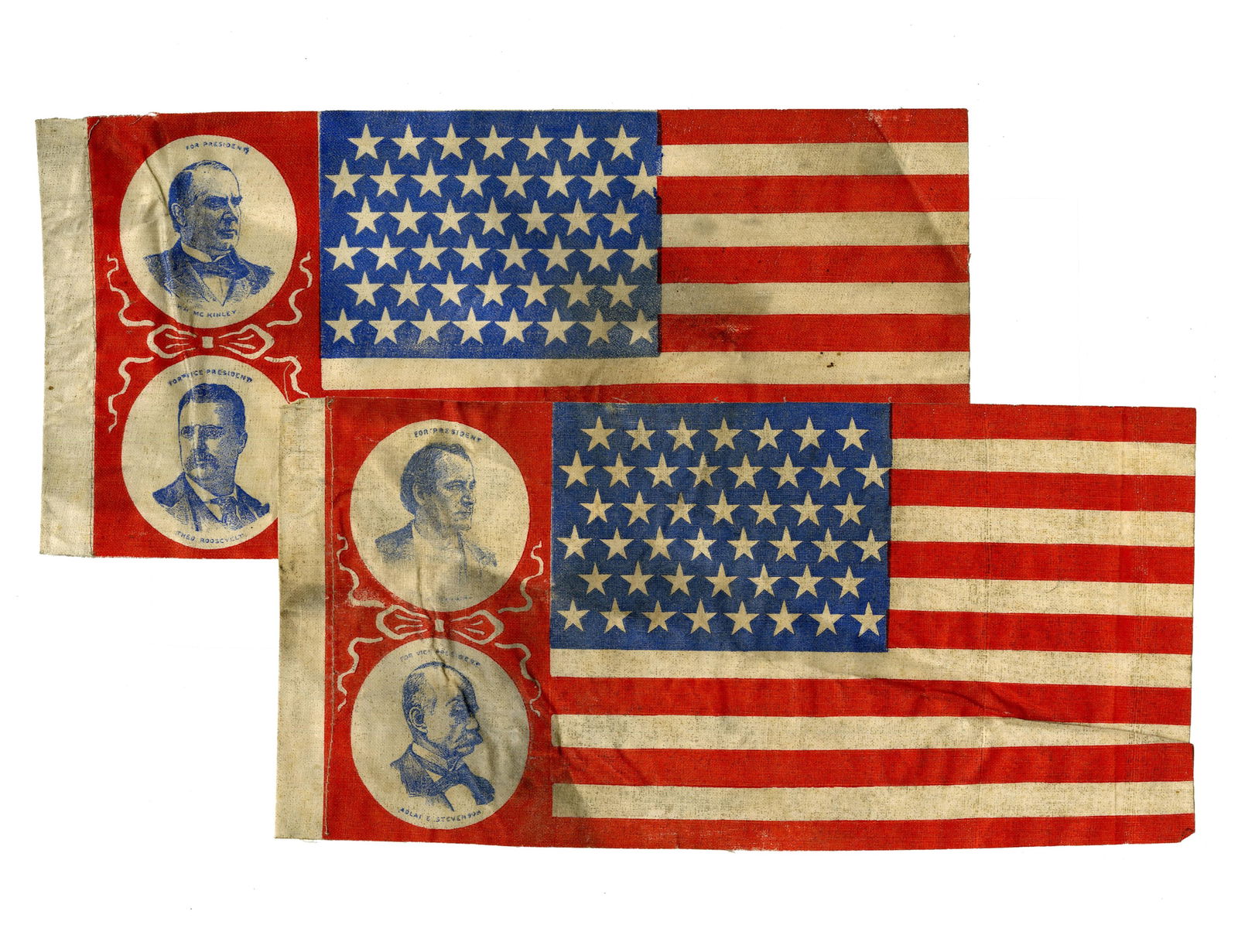 Rare Pair of 1900 Presidential Campaign Flags: McKinley & Roosevelt vs. Bryan & Stevenson (1 of 5)