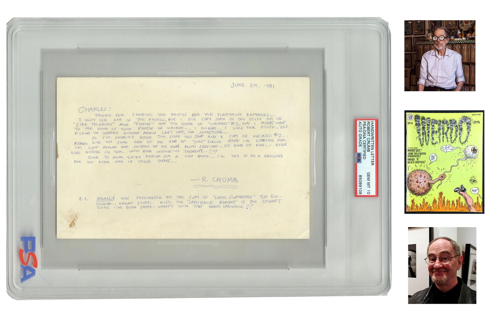 R. Crumb Letter to Photographer Charles Gatewood: “…REALLY was fascinated by the copy of (1 of 3)