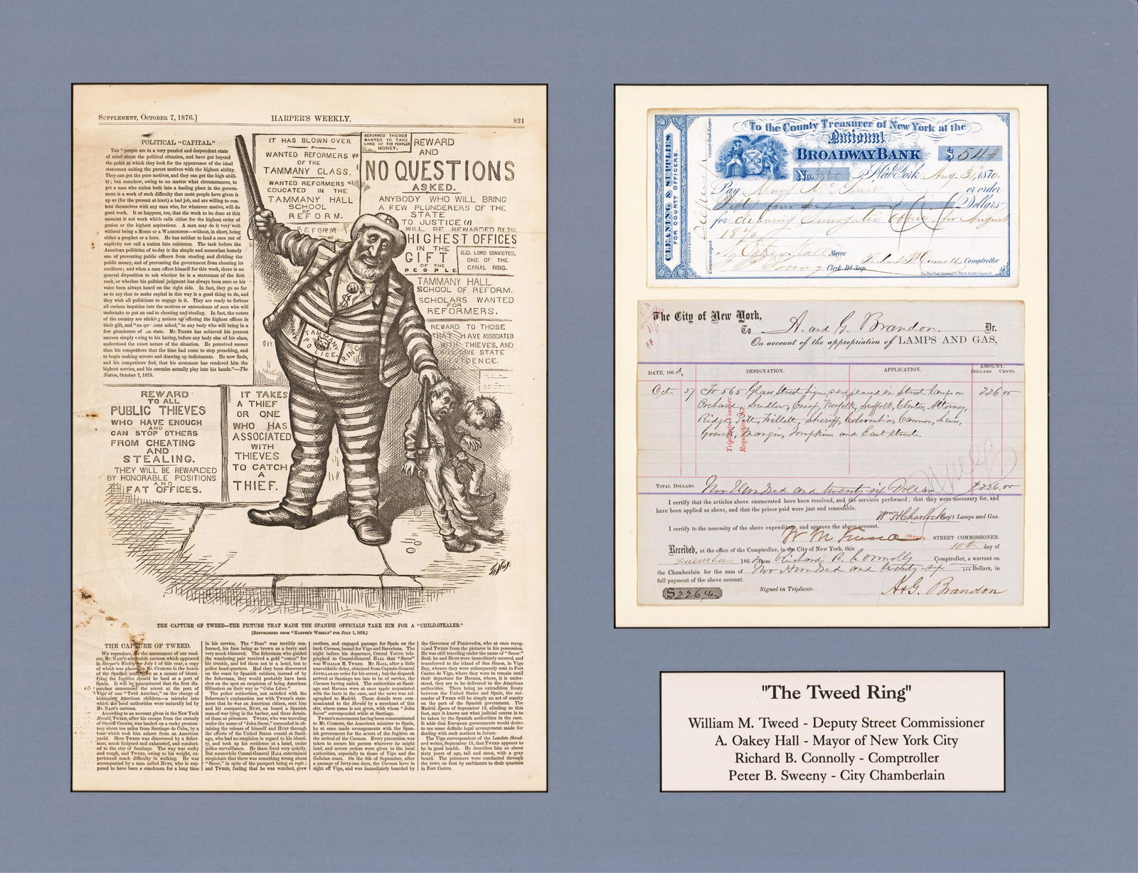 Boss Tweed Orders Street Signs, with Check Signed by Hall & Connolly (1 of 5)