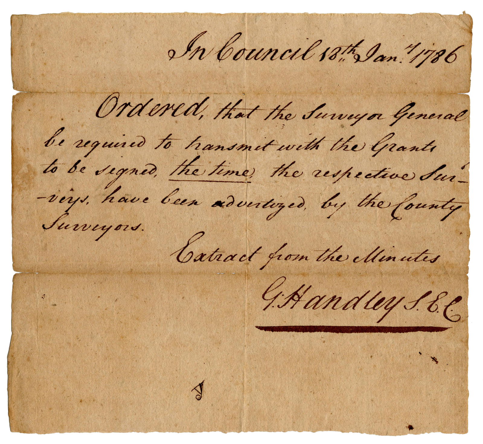 George Handley Post-Rev. War Georgia DS Re: Land Surveys & Accommodating Influx of Northern Settlers (1 of 3)