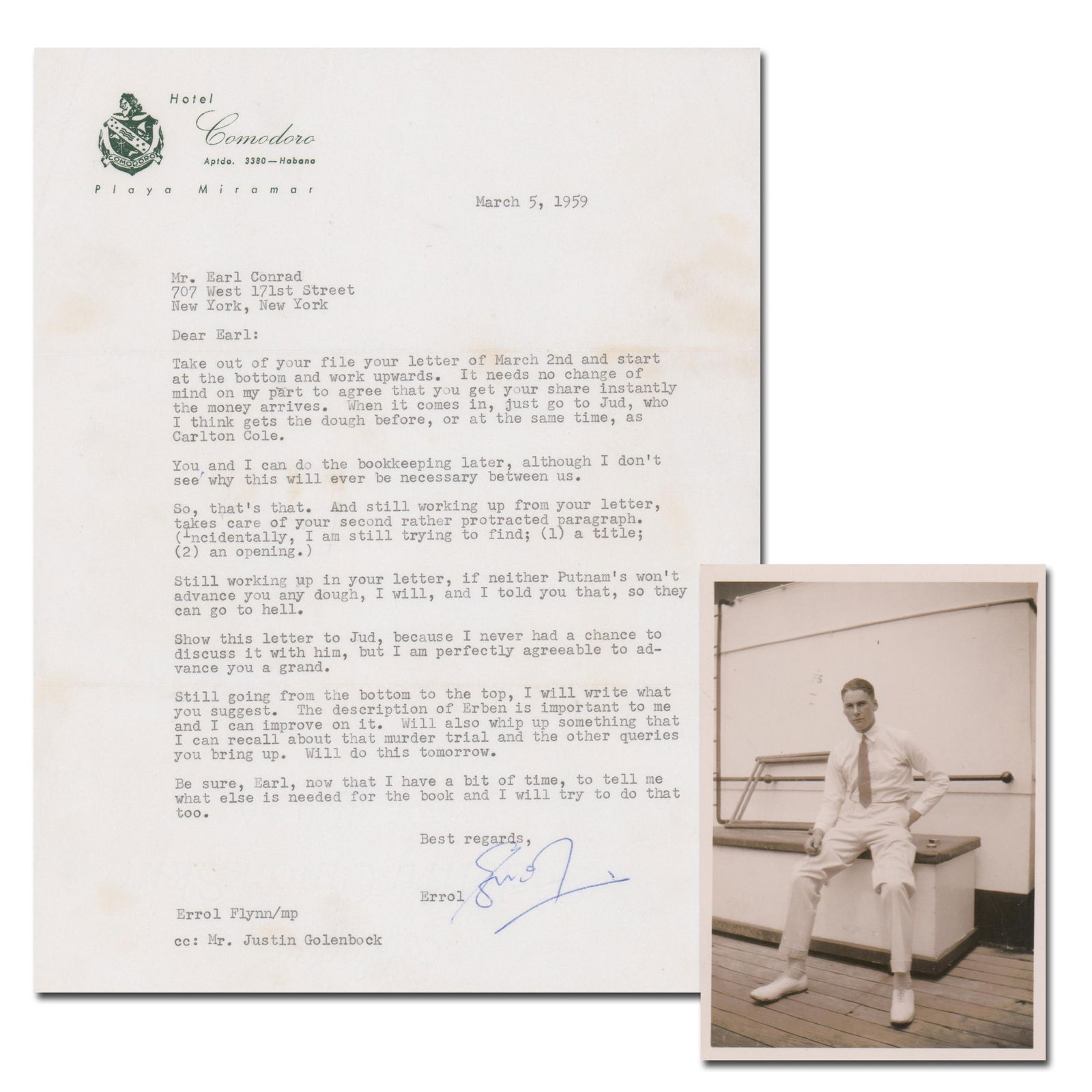 Errol Flynn 1959 Signed Letter With Early Photo (1 of 4)