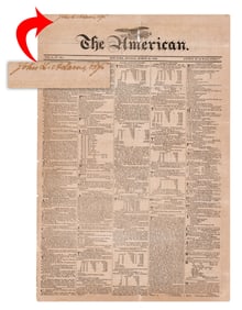 J. Q. Adams Personally Owned Newspaper, "The American" March 1820