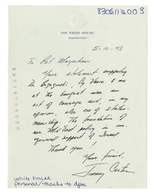 Jimmy Carter ALS as Pres. Expressing His “unequivocal support” for Israel, A Timely
