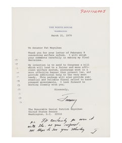 Jimmy Carter TLS on Welfare Reform with Senator Moynihan