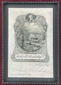 Calvin Coolidge Signed Bookplate, Also Signed by Engraver, Gorgeously Presented!