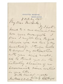 Rutherford B. Hayes ALS on Exec. Mansion Stationary to Influential Woman