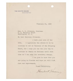 Herbert Hoover Encourages the Head of the Shipping Board to Remain in His Position