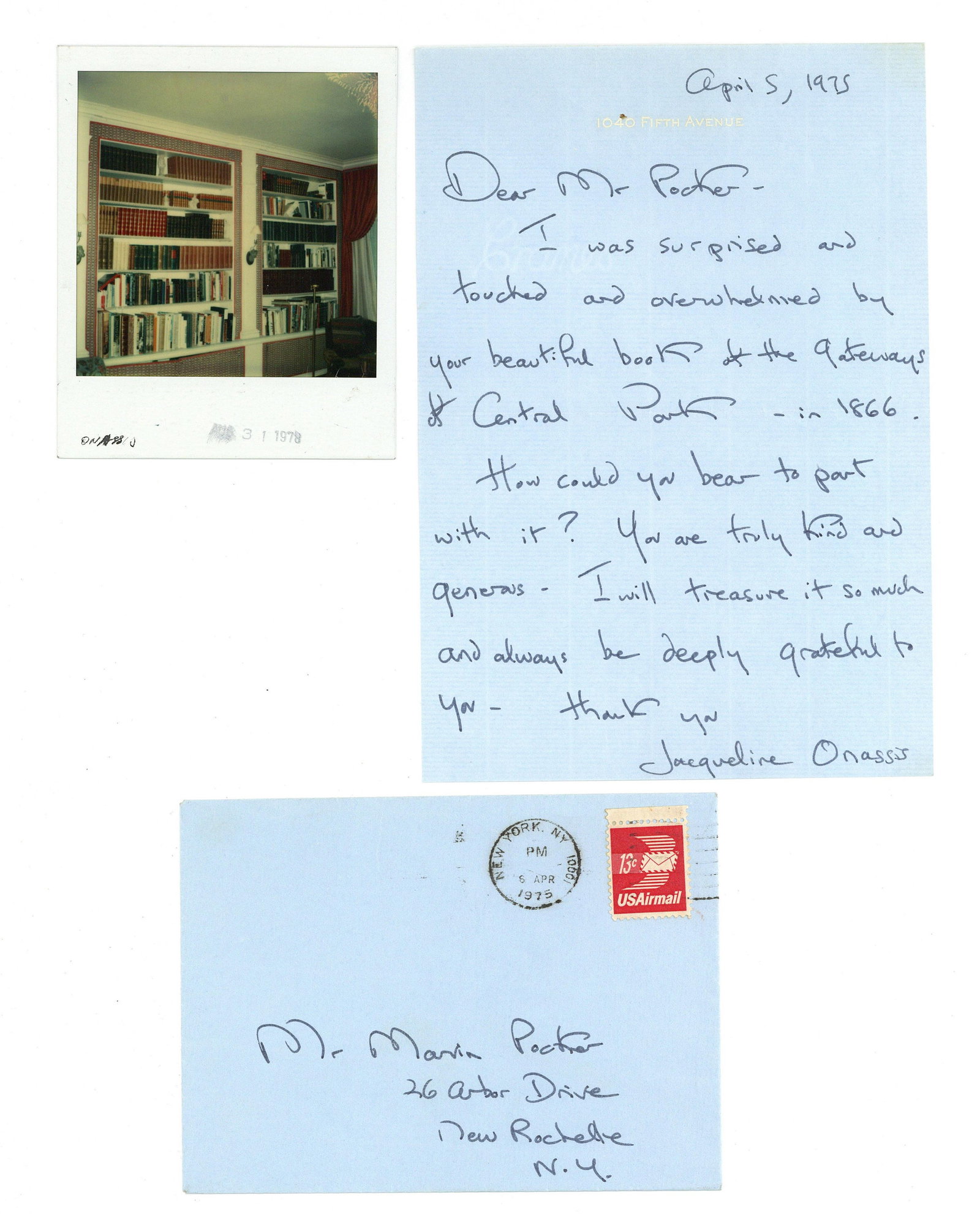 Jacqueline Onassis Sends Thanks for a Book About Central Park (1 of 1)