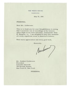 JFK Boldly Signed as Pres. Re: America’s First Manned Space Flight