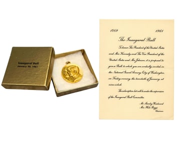 JFK 10k Gold Medal & Inaugural Ball Invite. Ex. Helen Keyes, Kennedy Assistant