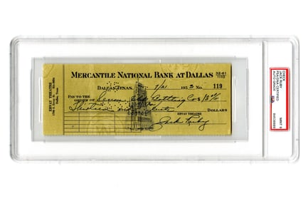 Jack Ruby Signed Check to Seven-Up Bottling Co. 5 Days Before An Arrest, PSA Slabbed