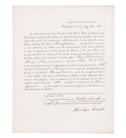 Lincoln Signed Draft Call, Three Weeks after Gettysburg, Needs More Pennsylvania Troops, Superb!