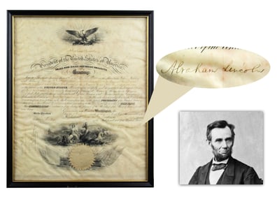 Abraham Lincoln Signed Commission For Marine Corps First Lieutenant, 1862