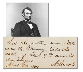 Abraham Lincoln 1864 Autograph Endorsement Signed As President