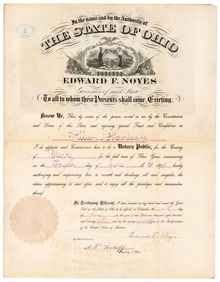 William McKinley's Notary Public Appointment Signed by His Predecessor, OH Gov. E.F. Noyes, in 1873