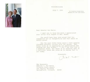 Emotional Nixon Letter in 1993 regarding His Wife Pat: "…in a spiritual sense she joins