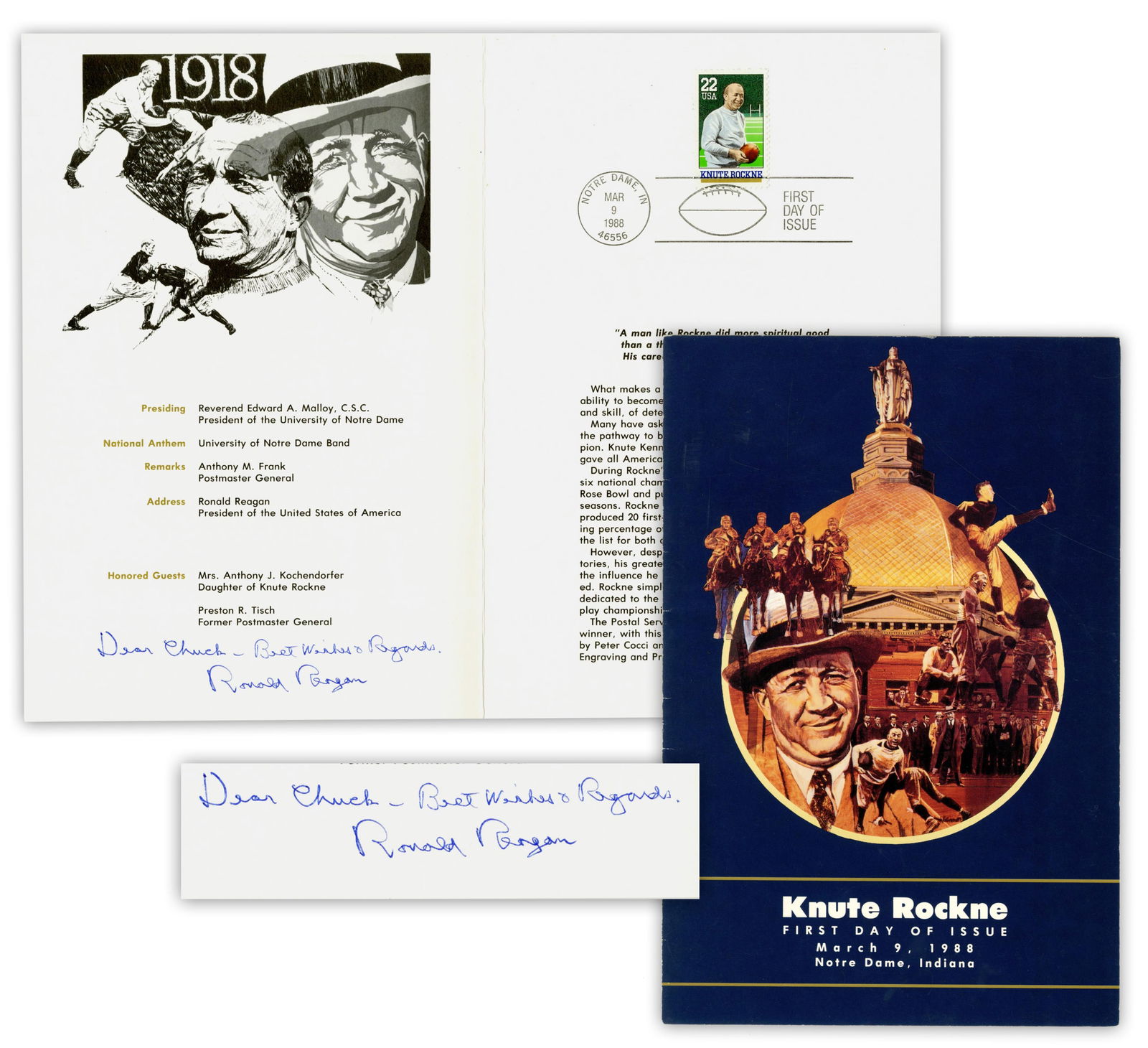 Ronald Reagan Signed Knute Rockne Anniversary Program, Coach to "win one for the Gipper", w/ WH (1 of 4)