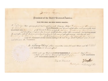 Zachary Taylor Rare DS as Pres. Signed Appt. For Abolitionist U.S. Marshal