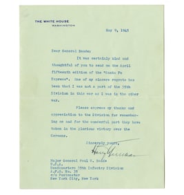 Harry Truman On Day Of German Surrender Thanks Gen. For Defeating the Nazis!