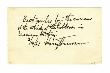 Harry Truman ANS Re: "Problems in American History", PSA Authenticated