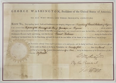Washington and Jefferson Signed Appt for First U.S. Customs Collector…For Port Near