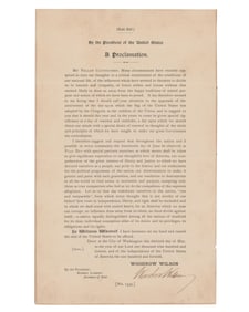 Woodrow Wilson as Pres. "to give significant expression to our thoughtful love of America," Signed