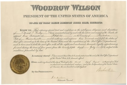 Woodrow Wilson Appointment of a Postmaster, 1916