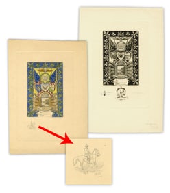 William F. Hopson Most Beautiful Bookplate Ever Signed & Remarqued ft. Handwritten Inscription from