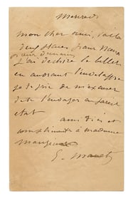 Edouard Manet ALS Re: Tickets for "Nana"