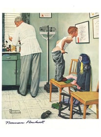 Fine Rockwell "Before the Shot" Print, Boldly signed