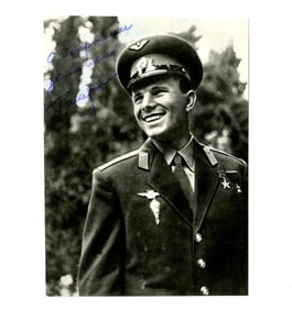 Soviet Cosmonaut Yuri Gagarin Signed Black and White Photo