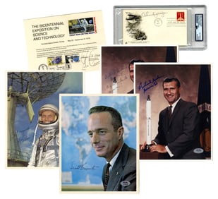 Six Photos & FDCs Signed by Chuck Yeager & Five Astronauts: Glenn, Carpenter, Gordon & Cernan