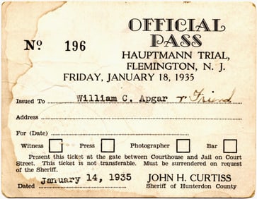 Lindbergh's Baby Kidnapping Trial Ticket! The Trial of the Century! An Extreme Rarity!