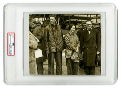Charles & Anne Lindbergh in Paris ca. 1933, PSA Type I Press photo