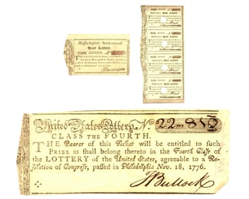 1776 Lottery Philadelphia Ticket & Bonus Mass. Uncut Sheet!